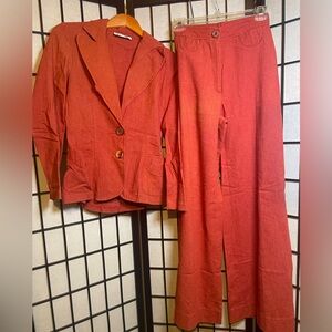 Vintage Tom Boy of California Burnt Orange Polyester Blazer & Pant Suit Set